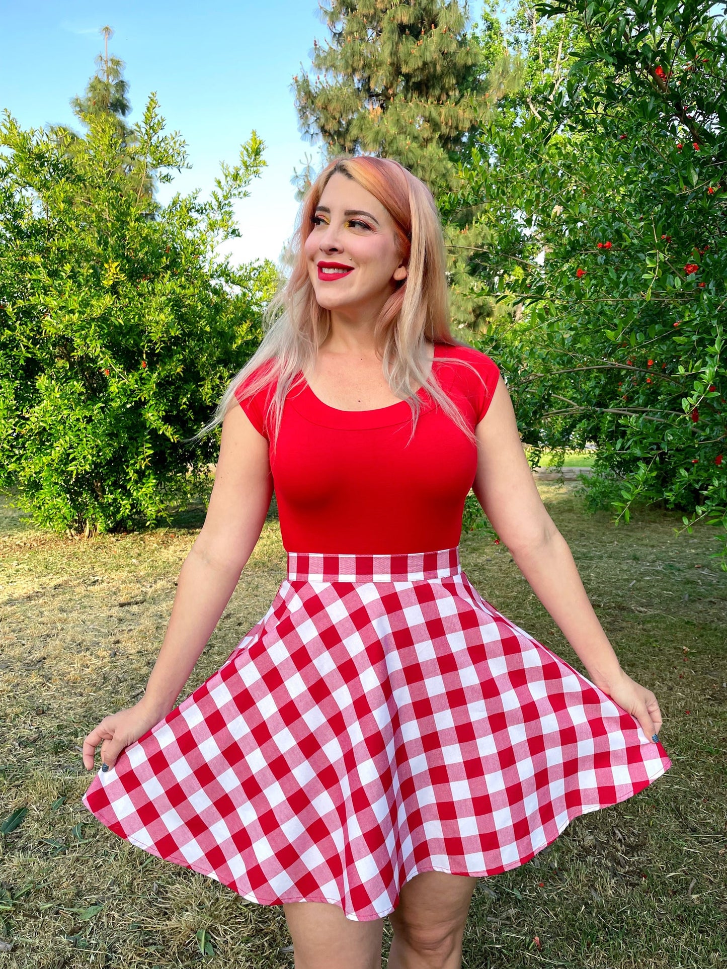 Red Gingham Skater Skirt - Concordia Style Boutique
