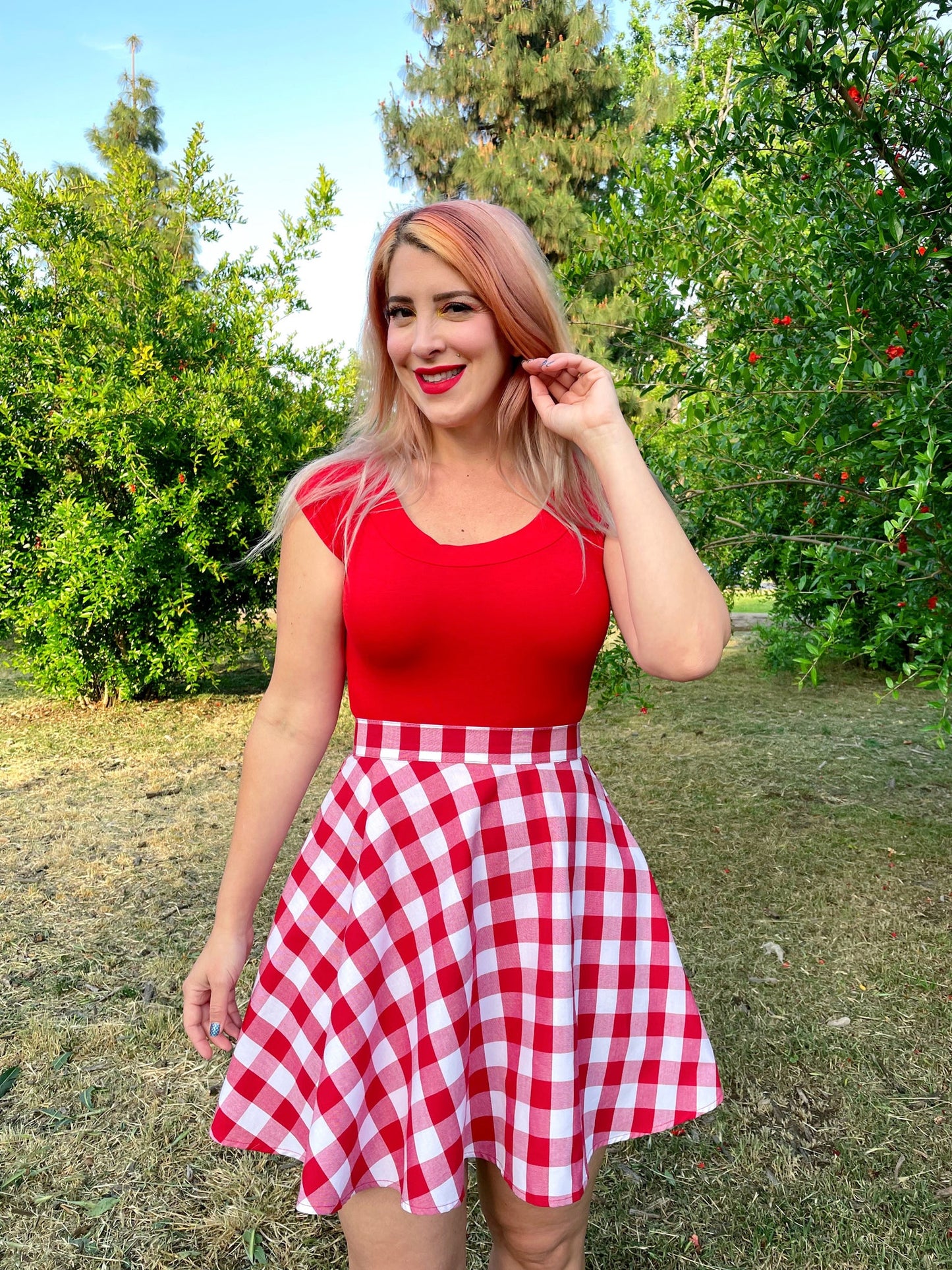 Red Gingham Skater Skirt - Concordia Style Boutique