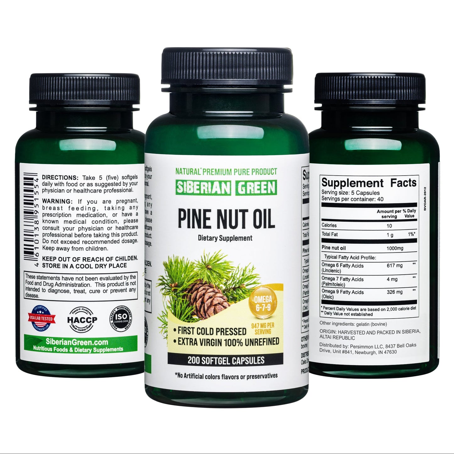 Siberian Green Pine Nut Oil Capsules – 200 Softgels - Concordia Style Boutique