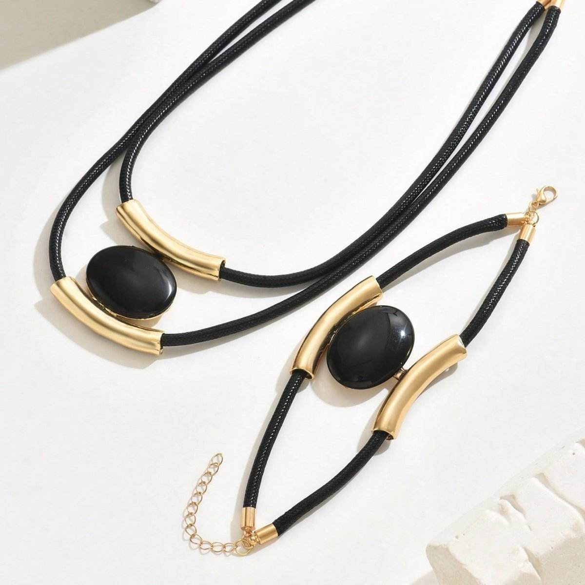 14K Gold Plated Golden Elegance Black And Gold Statement Jewelry Set - Concordia Style Boutique