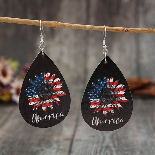 PU Leather Sunflower Teardrop Shape Earrings - Concordia Style Boutique