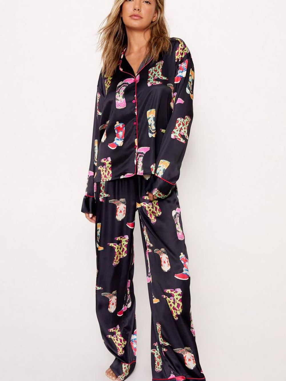 Cowgirl Chic Satin Pajama Set with Western Print - Concordia Style Boutique