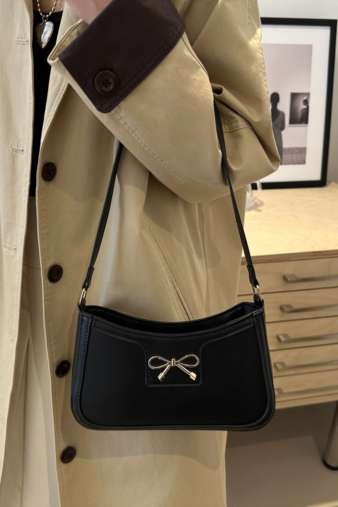 Bow Trim PU Leather Shoulder Bag - Premium Shoulder Bag from Concordia Style Boutique - Just $18.68! Shop now at Concordia Style Boutique