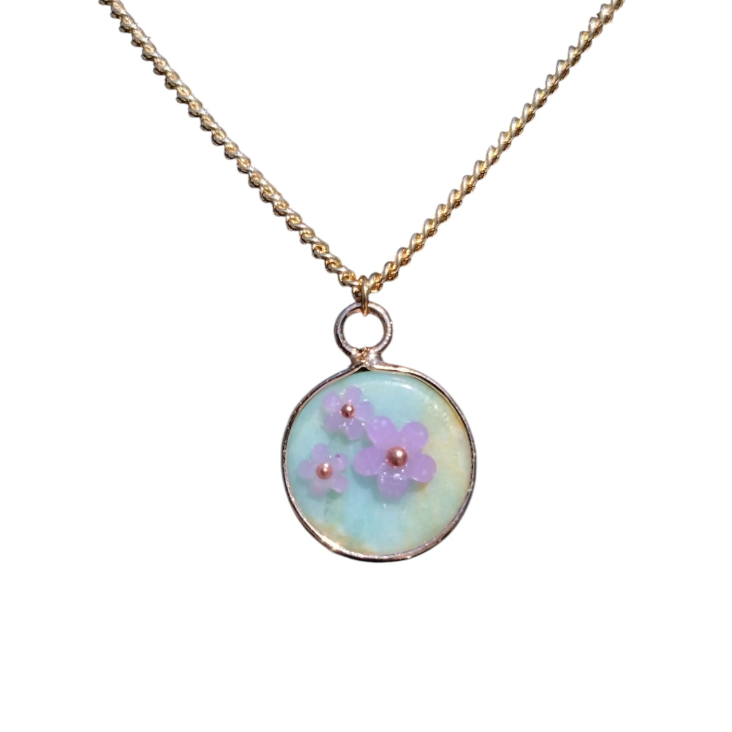 18K Gold Plated Natural Stone Necklace with Color Changing Floral Design, Black Obsidian, Amazonite, Rose Quartz, UV Reactive