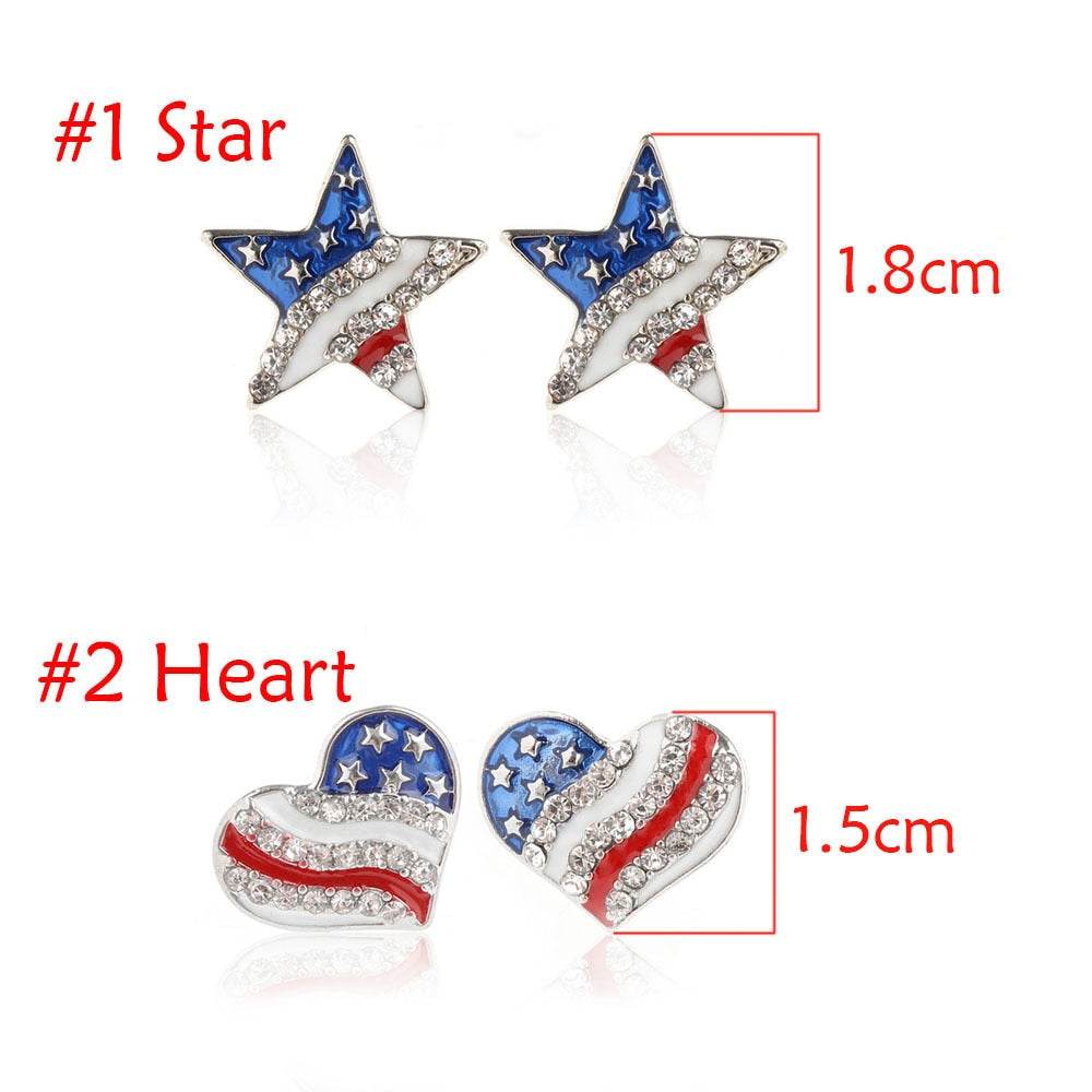 Heart Crystal Ear Studs - Star Shaped American Flag Earrings - Patriotic Jewelry - Oorbellen - Concordia Style Boutique