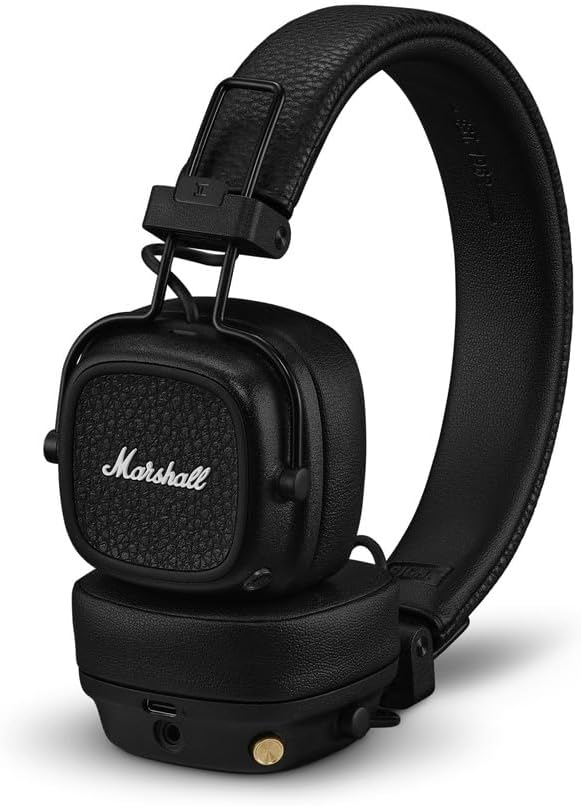 Marshall Major V Bluetooth On‑Ear Headphones – 100+ Hours Playtime, Wireless Charging, Rugged Foldable Design