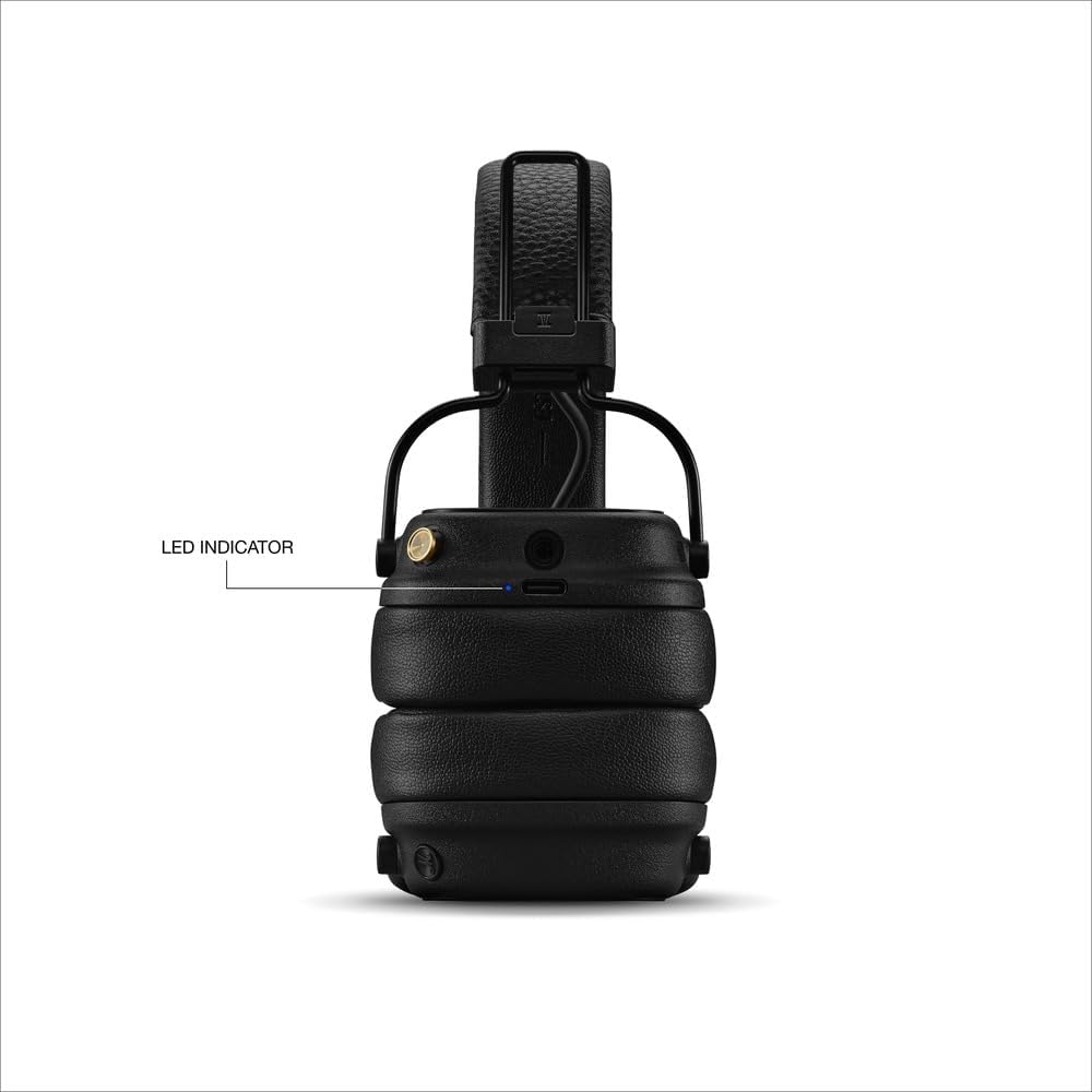 Marshall Major V Bluetooth On‑Ear Headphones – 100+ Hours Playtime, Wireless Charging, Rugged Foldable Design