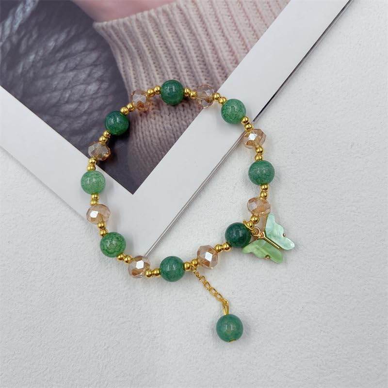 Gold Plated Jade Butterfly Crystal Glass Bracelet - Chinese Style Jade Bead Bracelet - Concordia Style Boutique