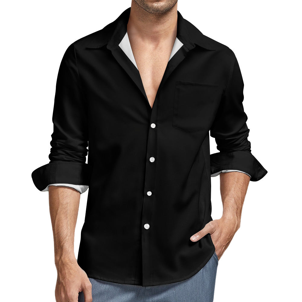 Casual One Pocket Long Sleeve Shirt - Black - Concordia Style Boutique
