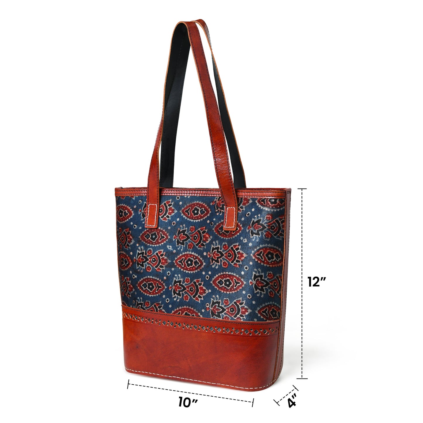 Neela Ajrakh Leather Tote Bag - Concordia Style Boutique