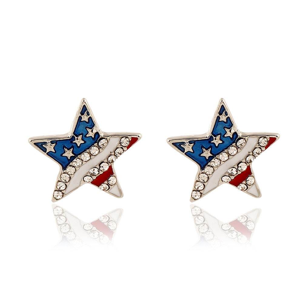 Heart Crystal Ear Studs - Star Shaped American Flag Earrings - Patriotic Jewelry - Oorbellen - Concordia Style Boutique