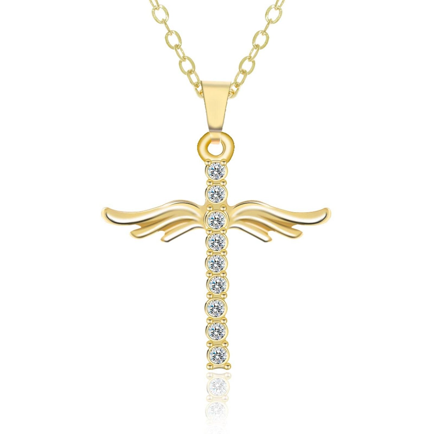Simple Cross Diamond Angel Wings Pendant - Concordia Style Boutique
