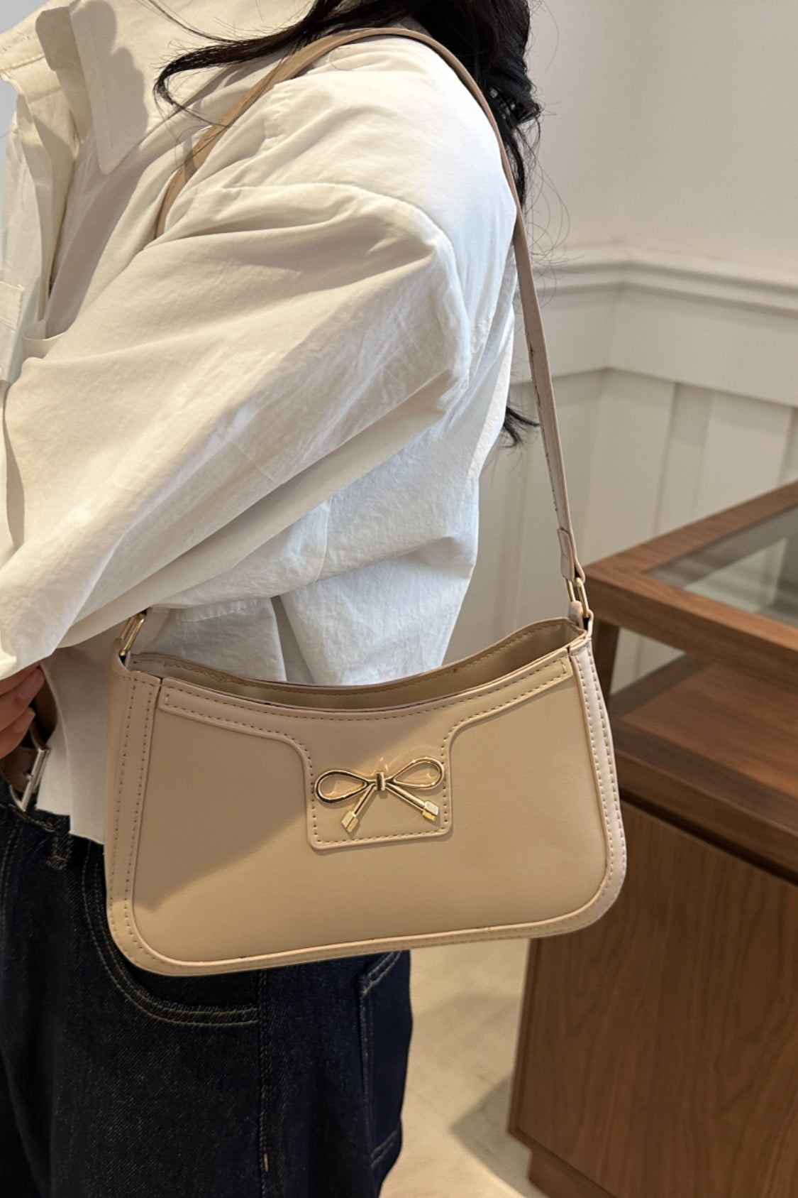 Bow Trim PU Leather Shoulder Bag - Premium Shoulder Bag from Concordia Style Boutique - Just $18.68! Shop now at Concordia Style Boutique