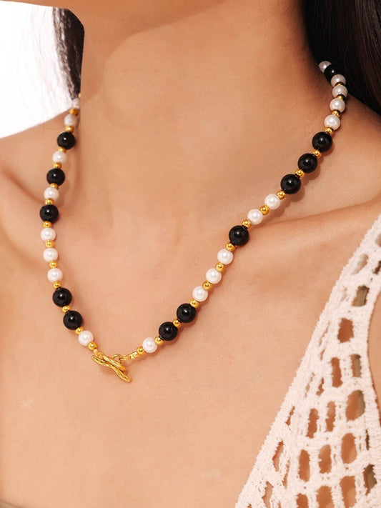 Stainless Steel Agate Shell Bead Necklace - Concordia Style Boutique