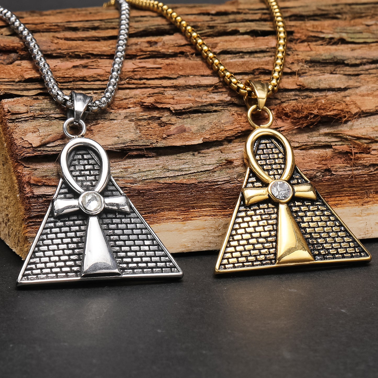 Hip Hop Ancient Egypt Horus Eye Pyramid Male Pendant Personality Cross Titanium Steel Necklace - Concordia Style Boutique