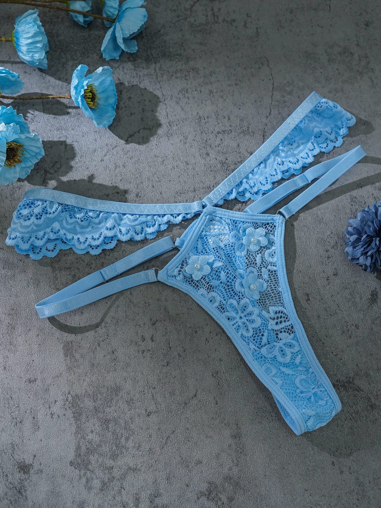 Blue Pearls Small Flower Lace Lingerie Set - Concordia Style Boutique