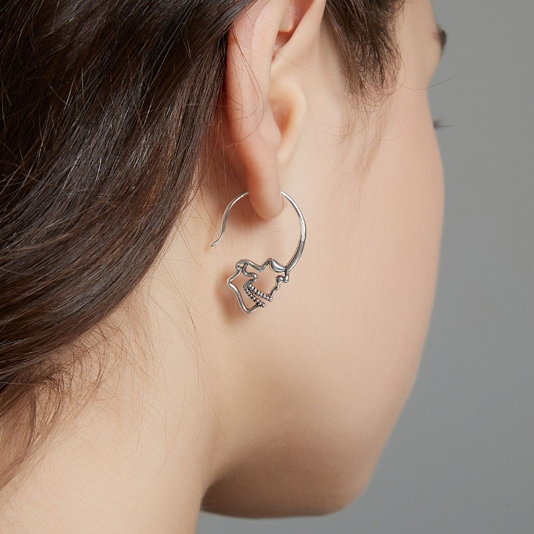 SILVER SKULL HOOP EARRINGS (PAIR) - Concordia Style Boutique