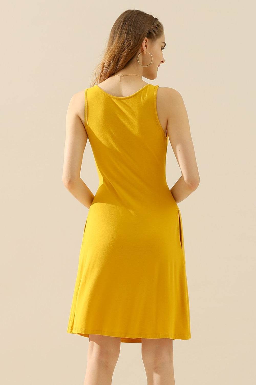 Doublju Full Size Round Neck Ruched Sleeveless Dress with Pockets - Concordia Style Boutique