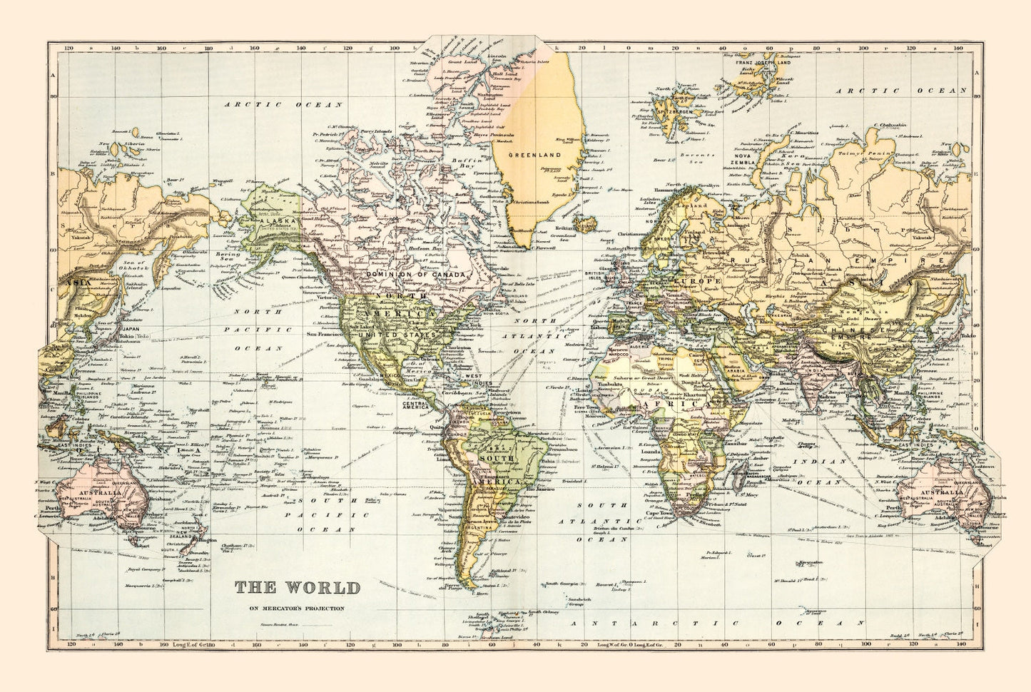 Vintage World Map 1892