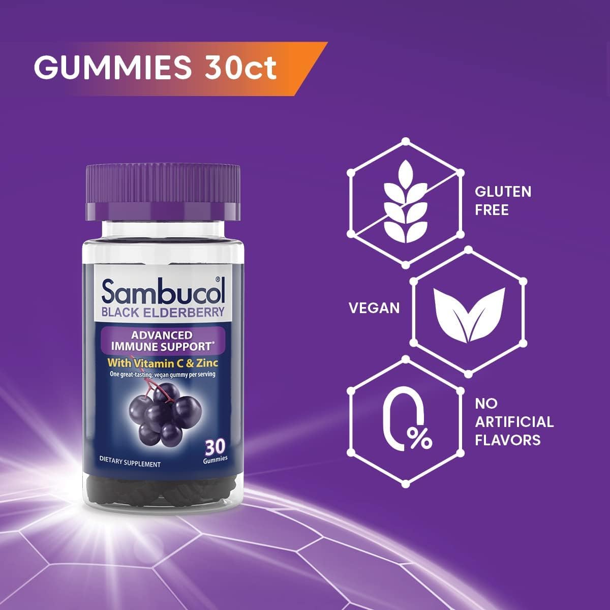 Sambucol Black Elderberry Gummies - Elderberry with Zinc and Vitamin C for Adults, Sambucus Elderberry Gummies, Immune Support Gummies - 30 Count - Concordia Style Boutique