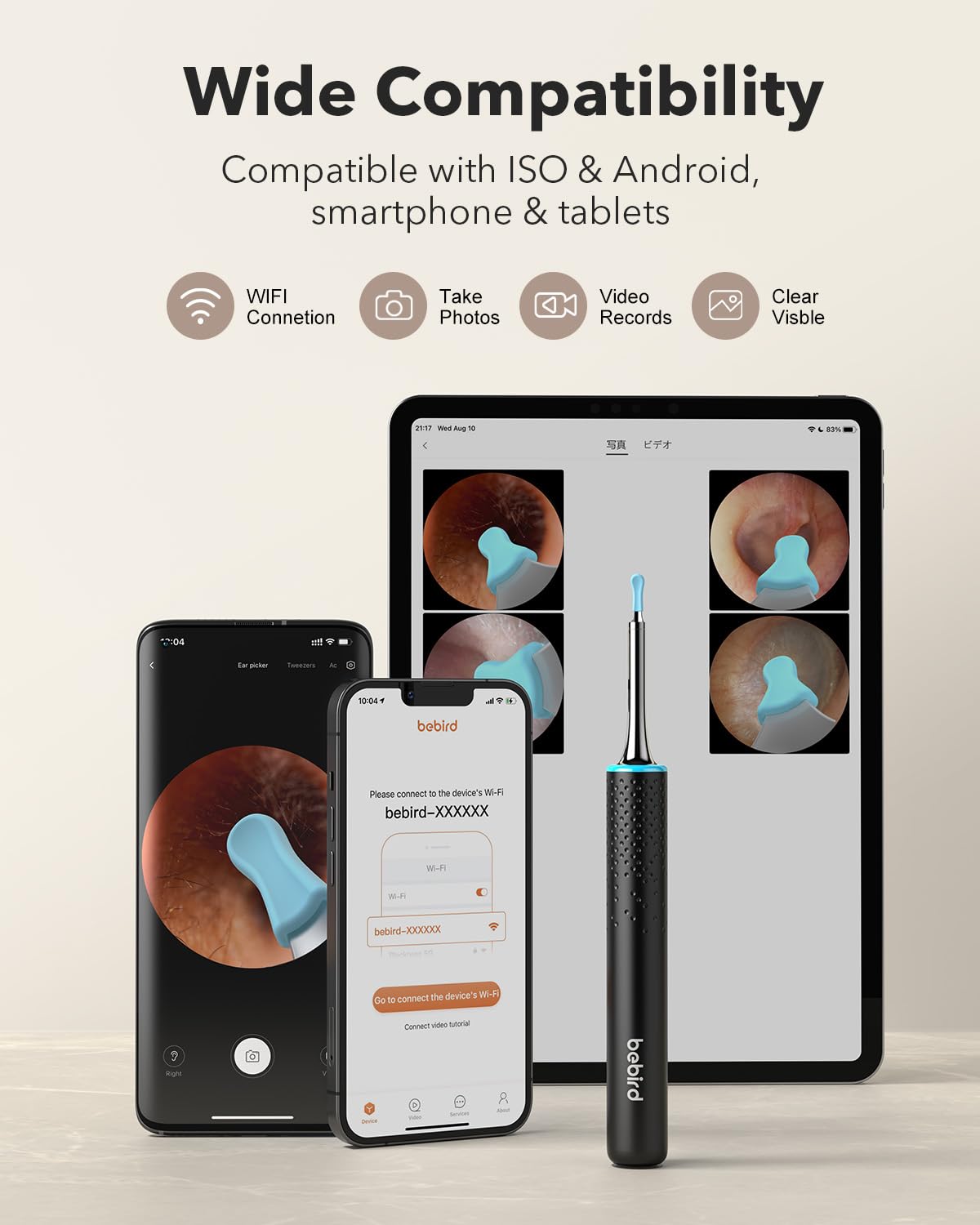 Bebird M9 Ear Care Wax Removal Tool Camera Cleaning Kit- Wireless Cleaner Ear Viewing Scope OTO-Scope with Camera & Light