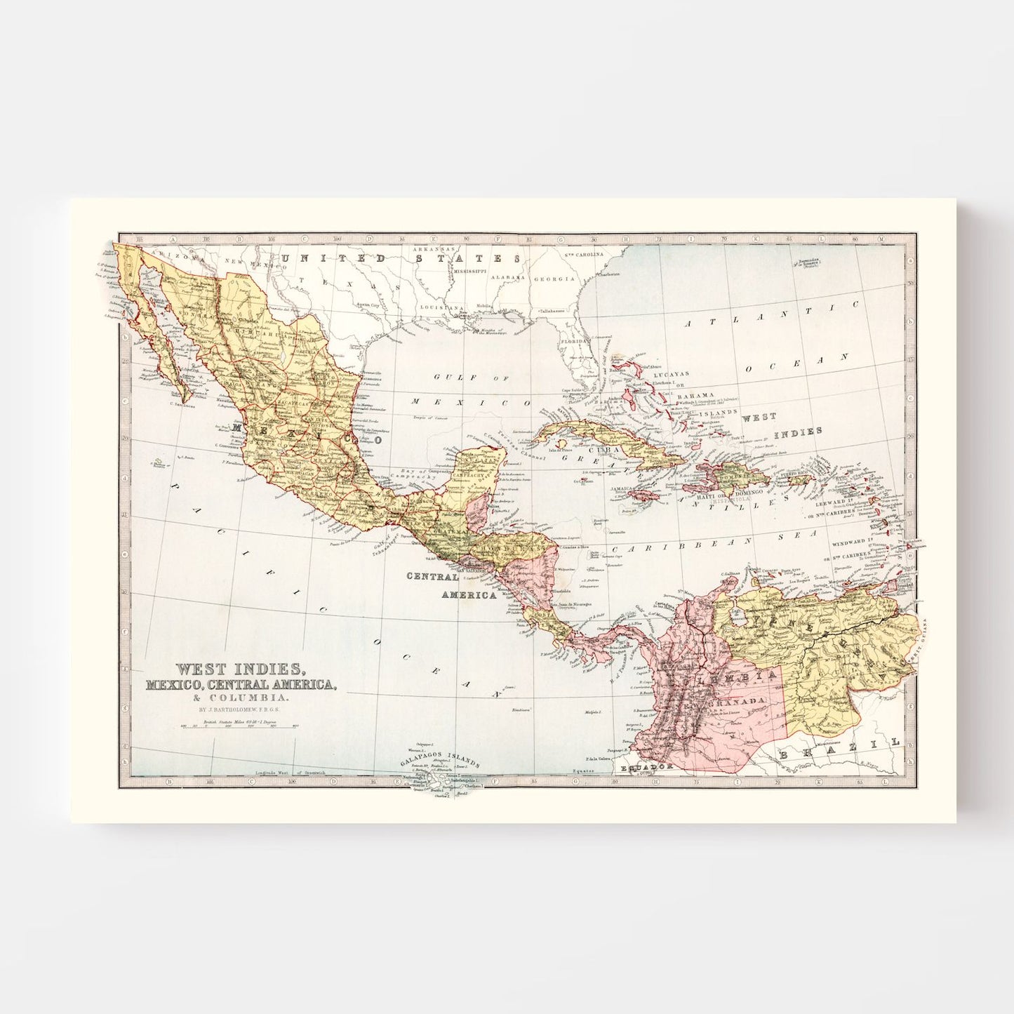 Vintage Map of West Indies, Mexico & Central America 1871