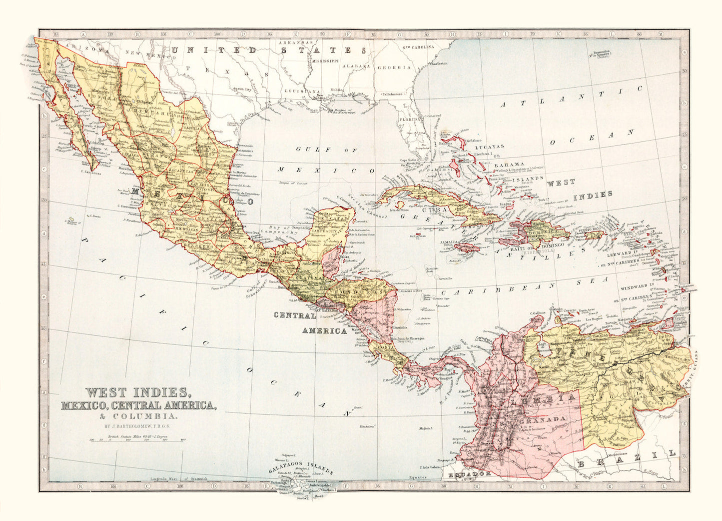 Vintage Map of West Indies, Mexico & Central America 1871