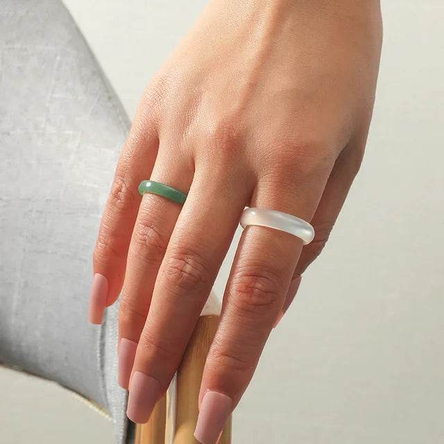 Korean Style Acrylic Resin Women's Ring Set (White and Green) - Concordia Style Boutique