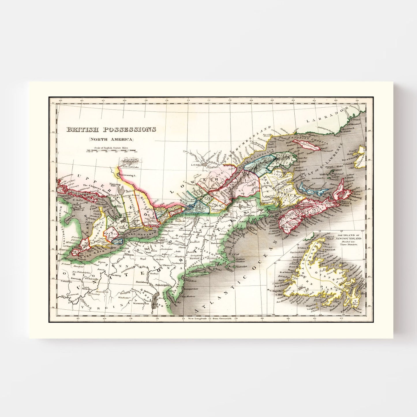 Vintage Map of British Possessions in North America 1832