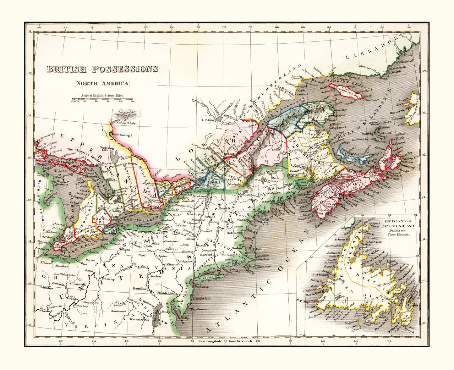 Vintage Map of British Possessions in North America 1832