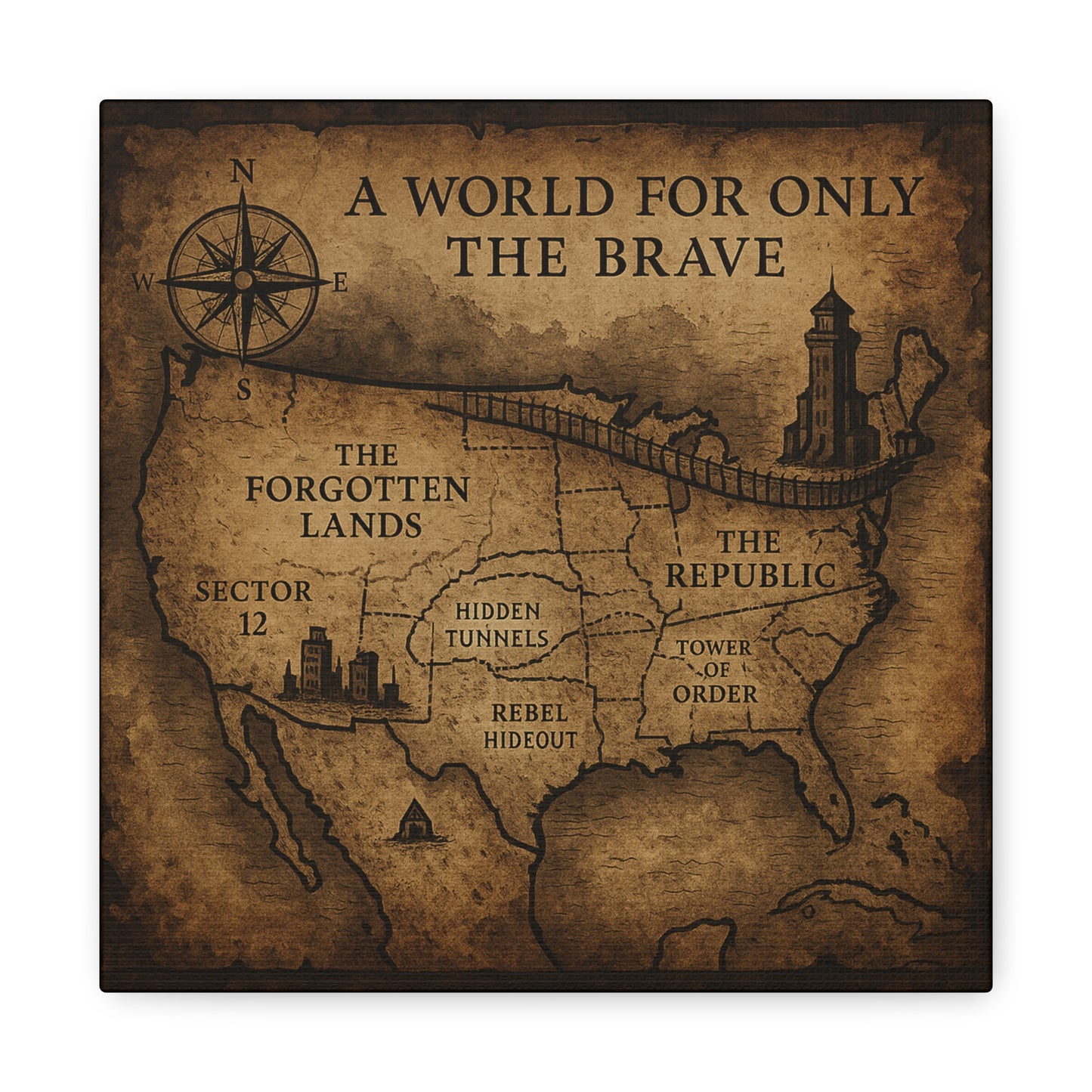 Adventure Map Canvas Wall Art - 'A World for Only the Brave'