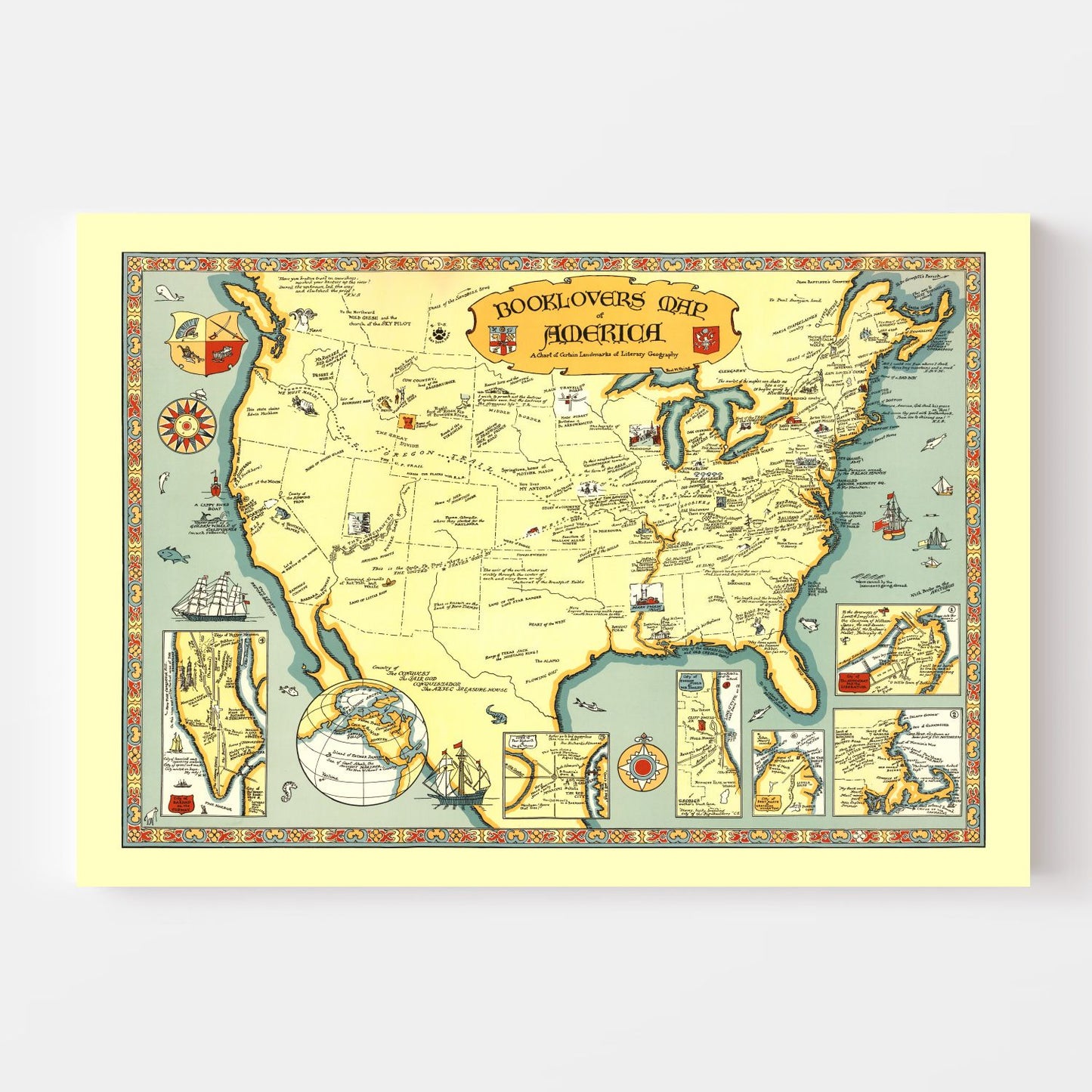 Vintage Book Lovers Map of America 1926
