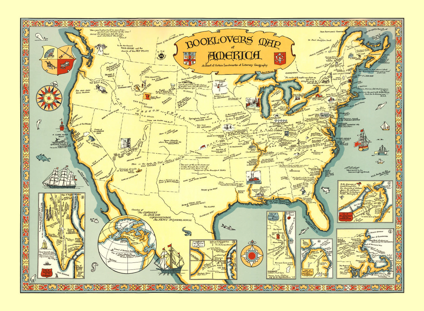 Vintage Book Lovers Map of America 1926