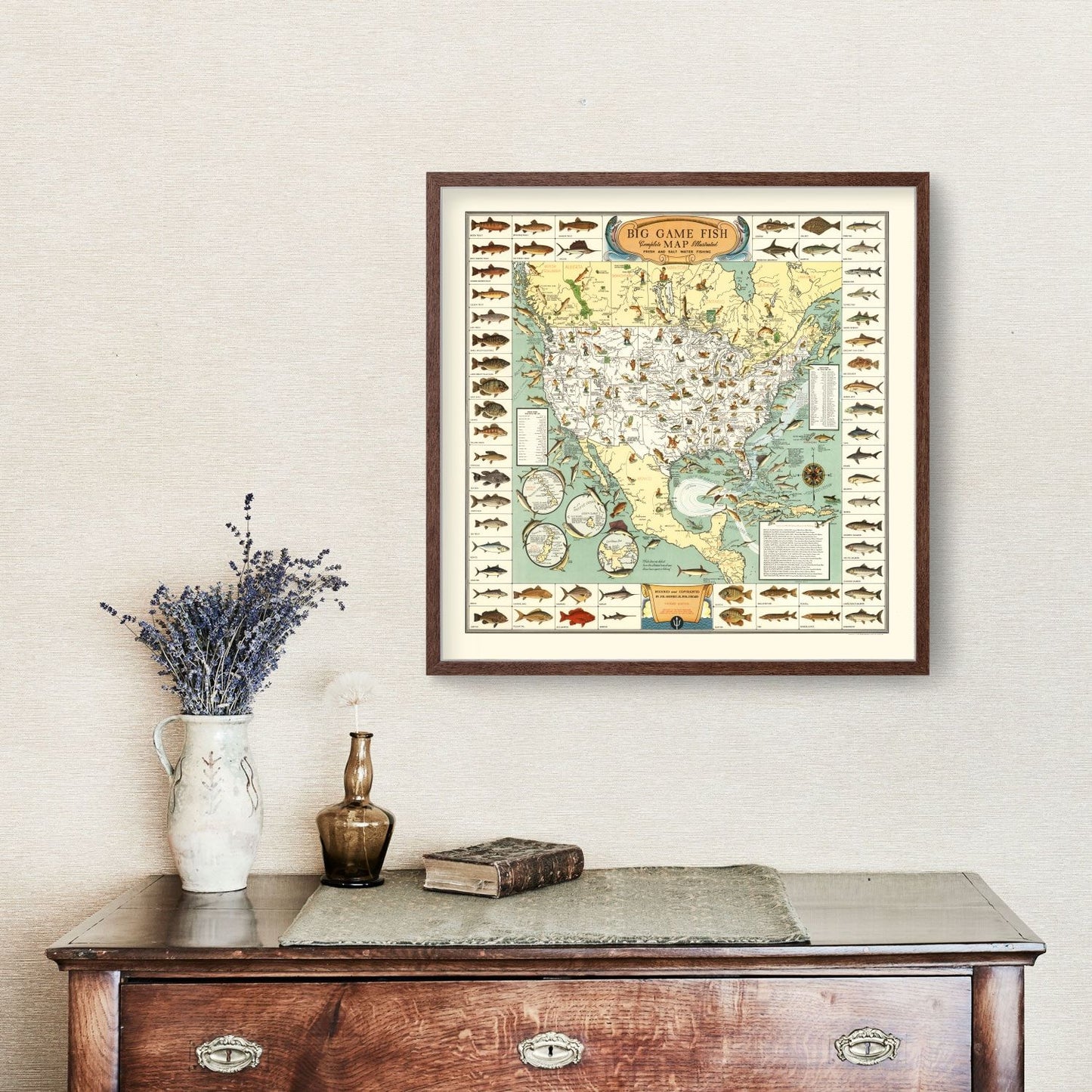 Vintage Map of Big Game Fish of America 1936