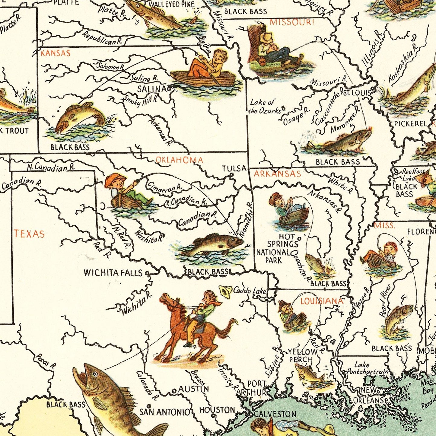 Vintage Map of Big Game Fish of America 1936