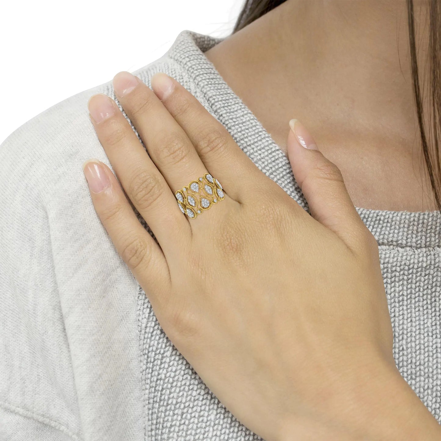 *1 Left* 14K Yellow Gold Diamond Art Deco Ring (1/2 Cttw, H-I Color, I1 Clarity) - Concordia Style Boutique