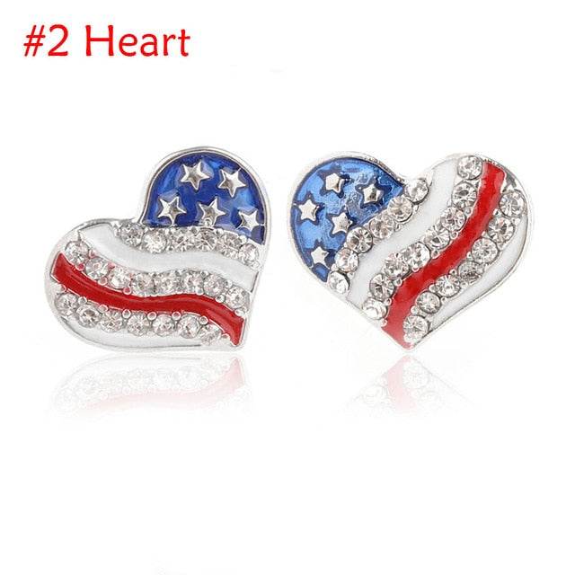 Heart Crystal Ear Studs - Star Shaped American Flag Earrings - Patriotic Jewelry - Oorbellen - Concordia Style Boutique