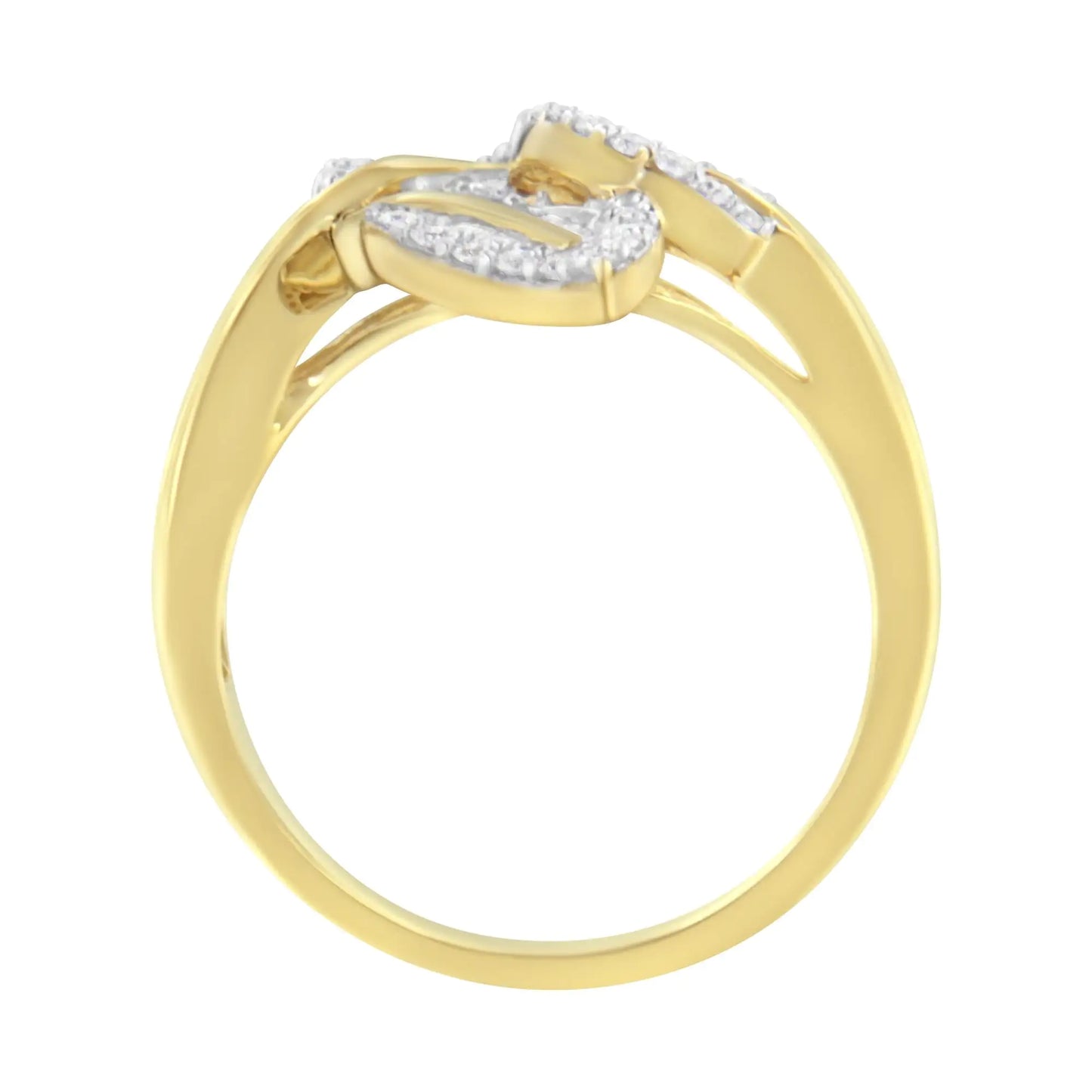 *5 Left* 10k Yellow and White Gold 1/2 Cttw Baguette and Round Diamond Bypass Triple Leaf Ring (I-J Color, I1-I2 Clarity) - Concordia Style Boutique