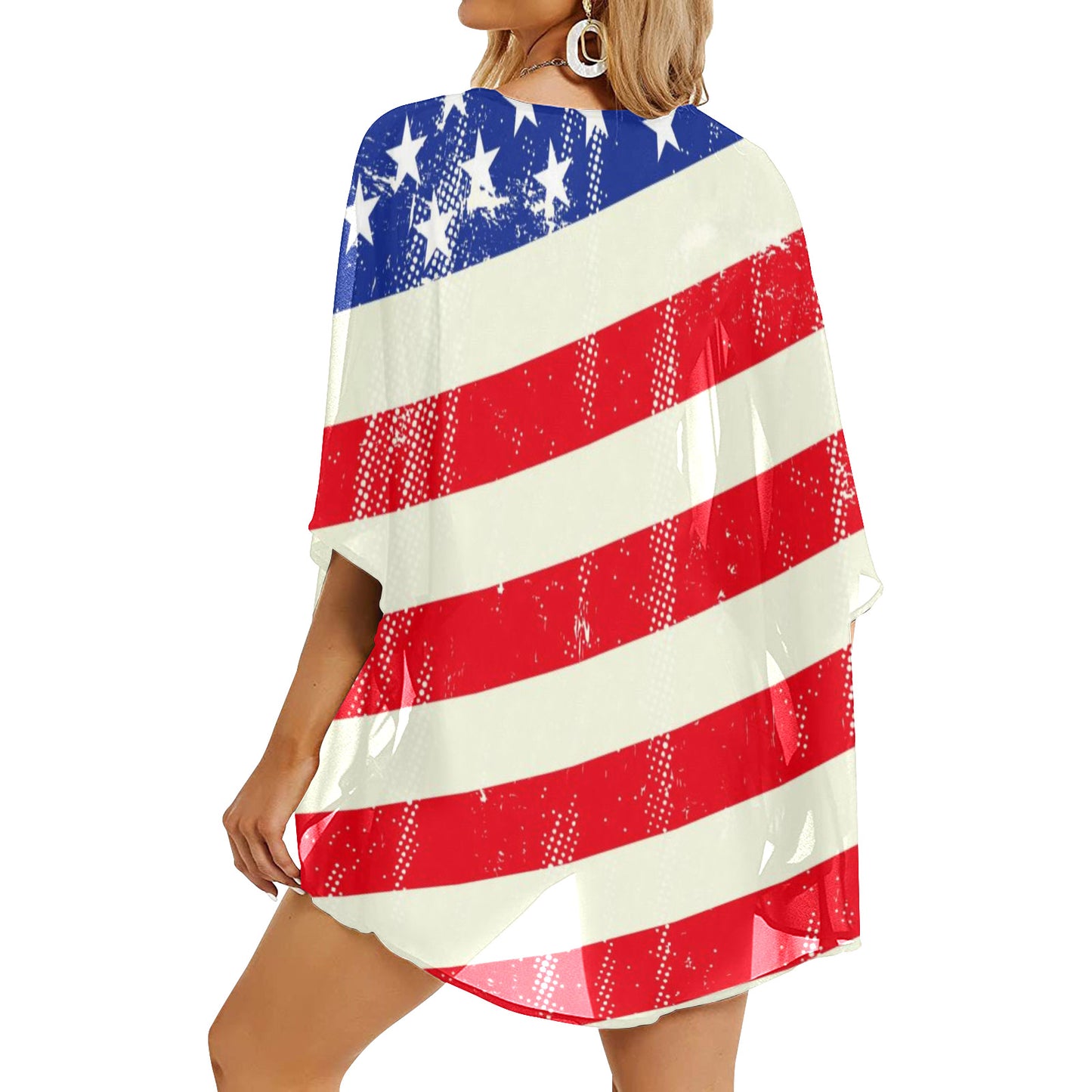 Women's Kimono Chiffon Cover Up - "Americana" - Premium Kimono Chiffon Cover Up from Concordia Style Boutique - Just $39.08! Shop now at Concordia Style Boutique