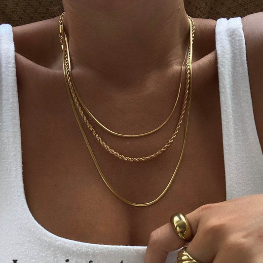18K Gold-Plated Titanium Steel Three-Layered Necklace - Concordia Style Boutique