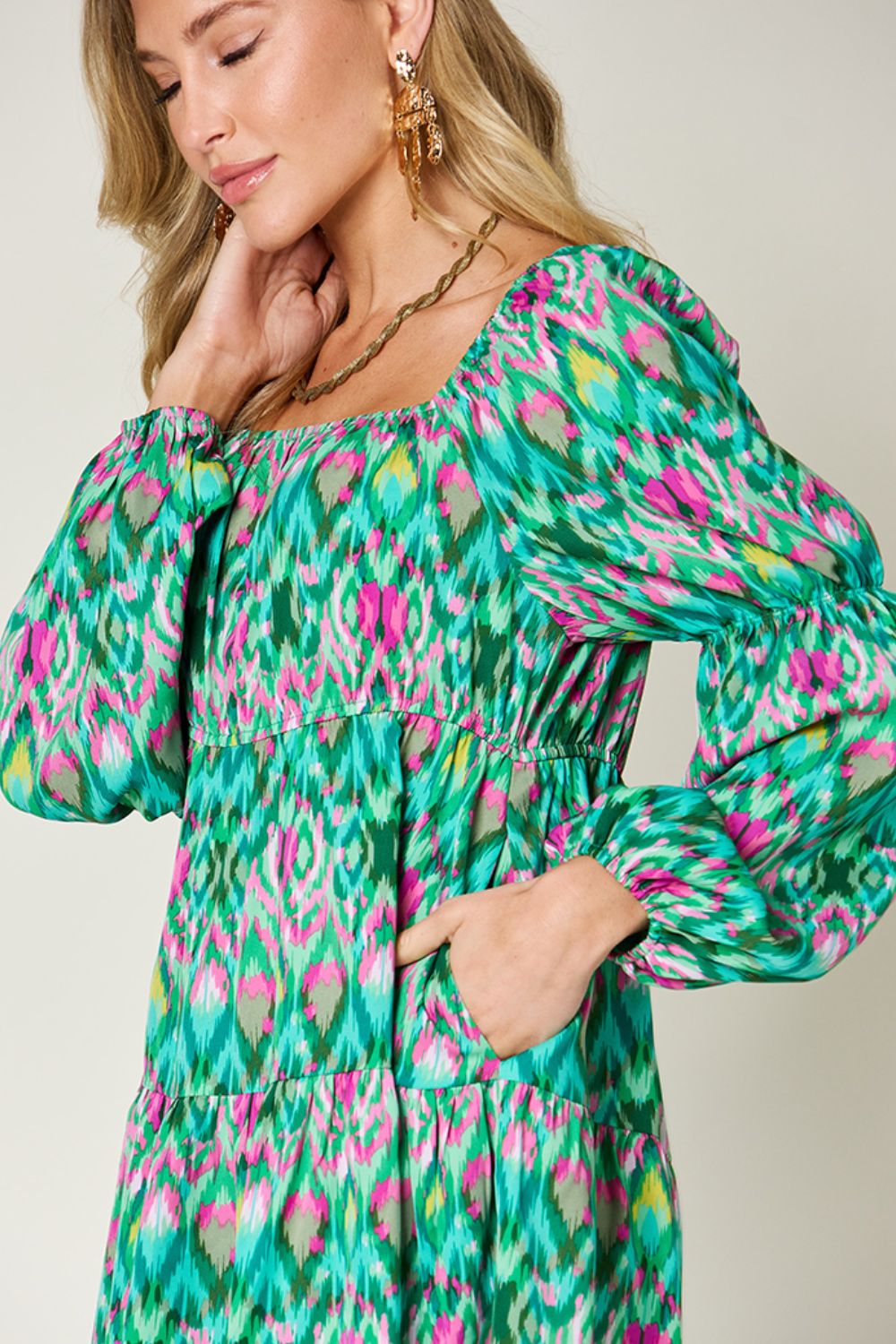 Double Take Full Size Printed Long Sleeve Dress - Concordia Style Boutique