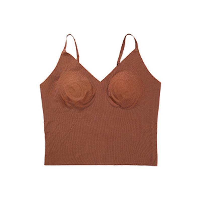 One-Piece Camisole Underwear Female V-Neck Seamless Nude Beauty Straps Chest Pad Bra Can Be Worn Outside Sports Underwear - Concordia Style Boutique