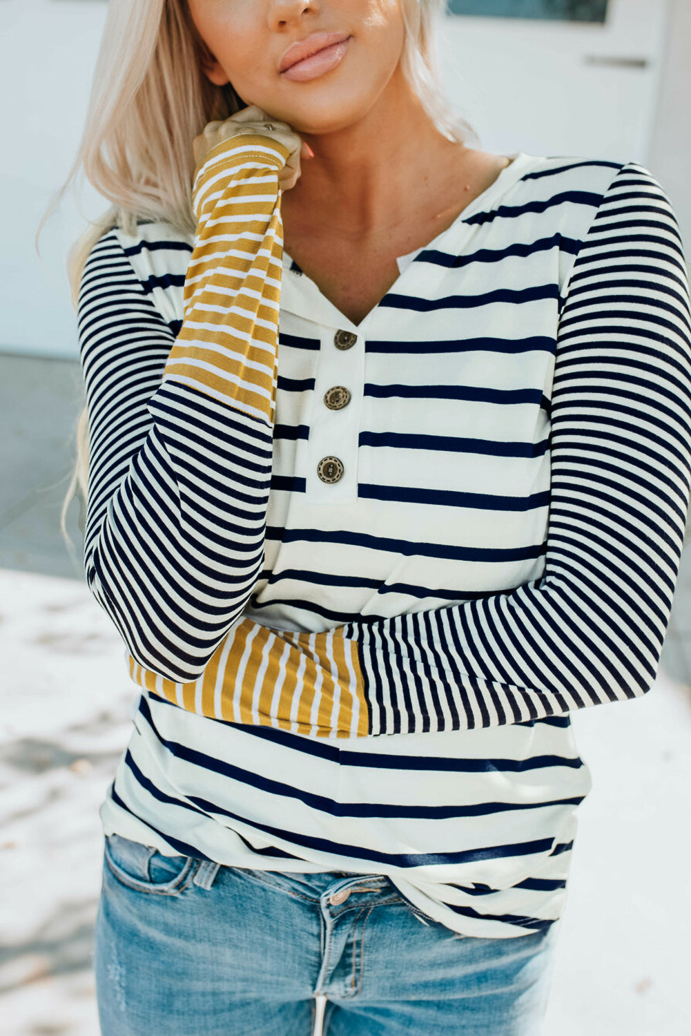 Annie Stripe Button Henley Top - Concordia Style Boutique