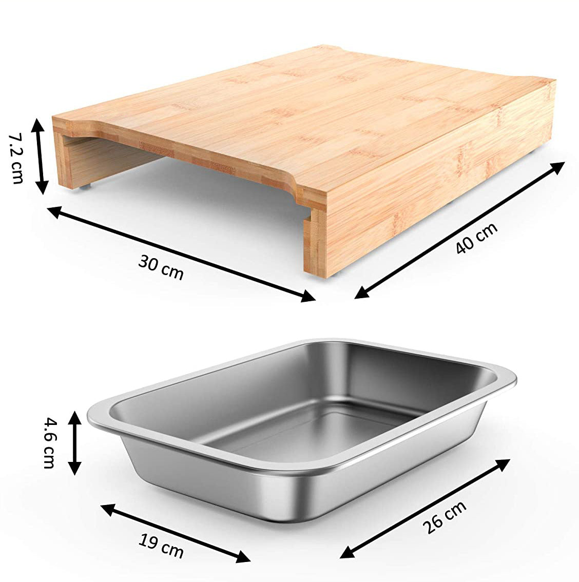 Bamboo Cutting Board with 2 Organizing Stainless Steel Trays - Concordia Style Boutique