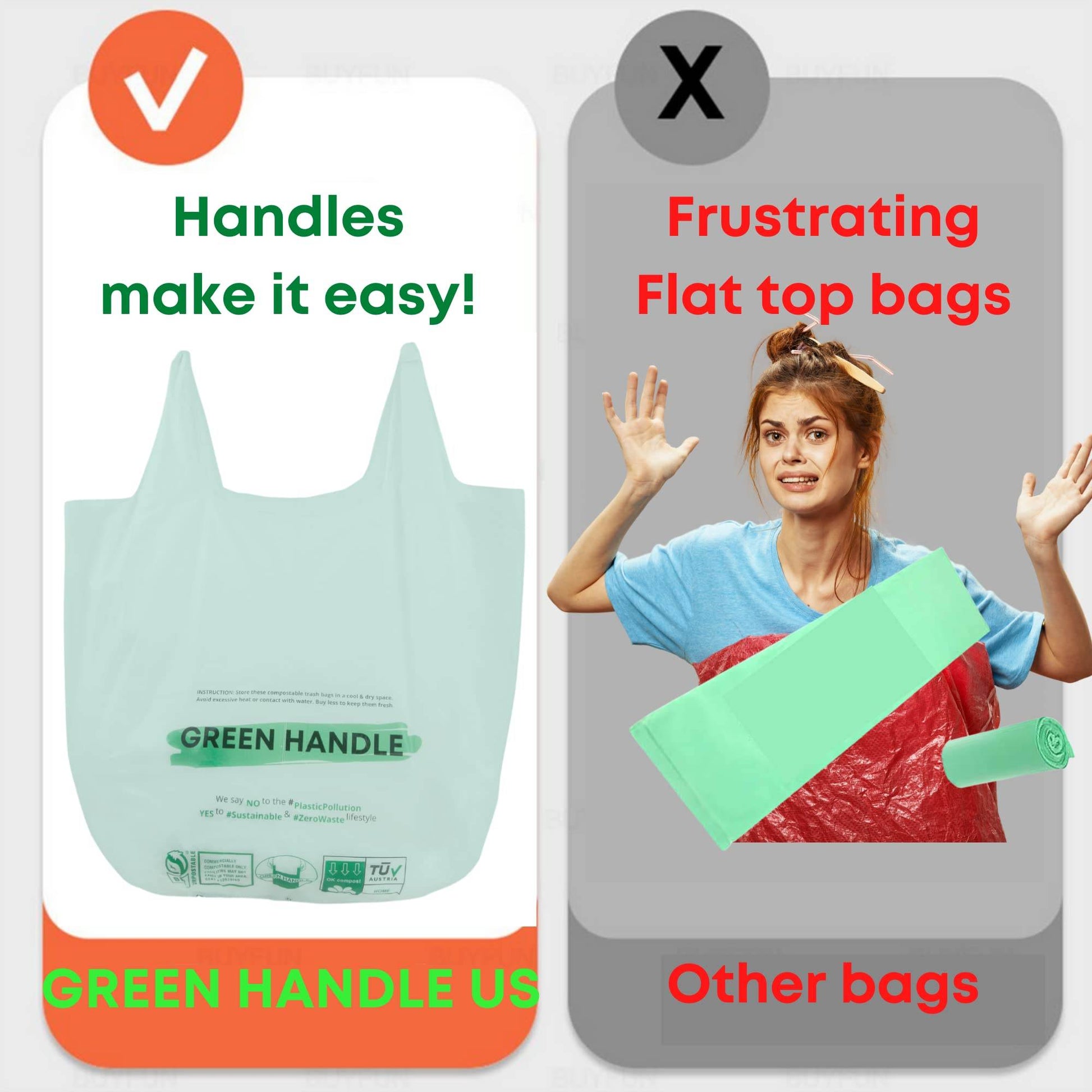 BPI certified 3 Gallon Compostable with Handle and Tie Kitchen Compost Bin Liner / Trash Bag - Concordia Style Boutique