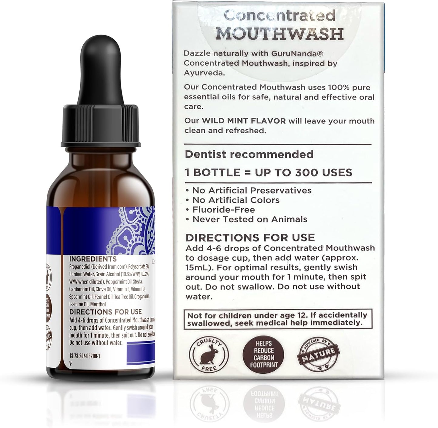 GuruNanda Concentrated Mouthwash (2 fl oz), Fluoride-Free, Mint Mouthwash with Natural Essential Oils, Supports 300 Rinses, Aids in Fresh Breath - Premium Mouthwash from Concordia Style Boutique - Just $11.91! Shop now at Concordia Style Boutique