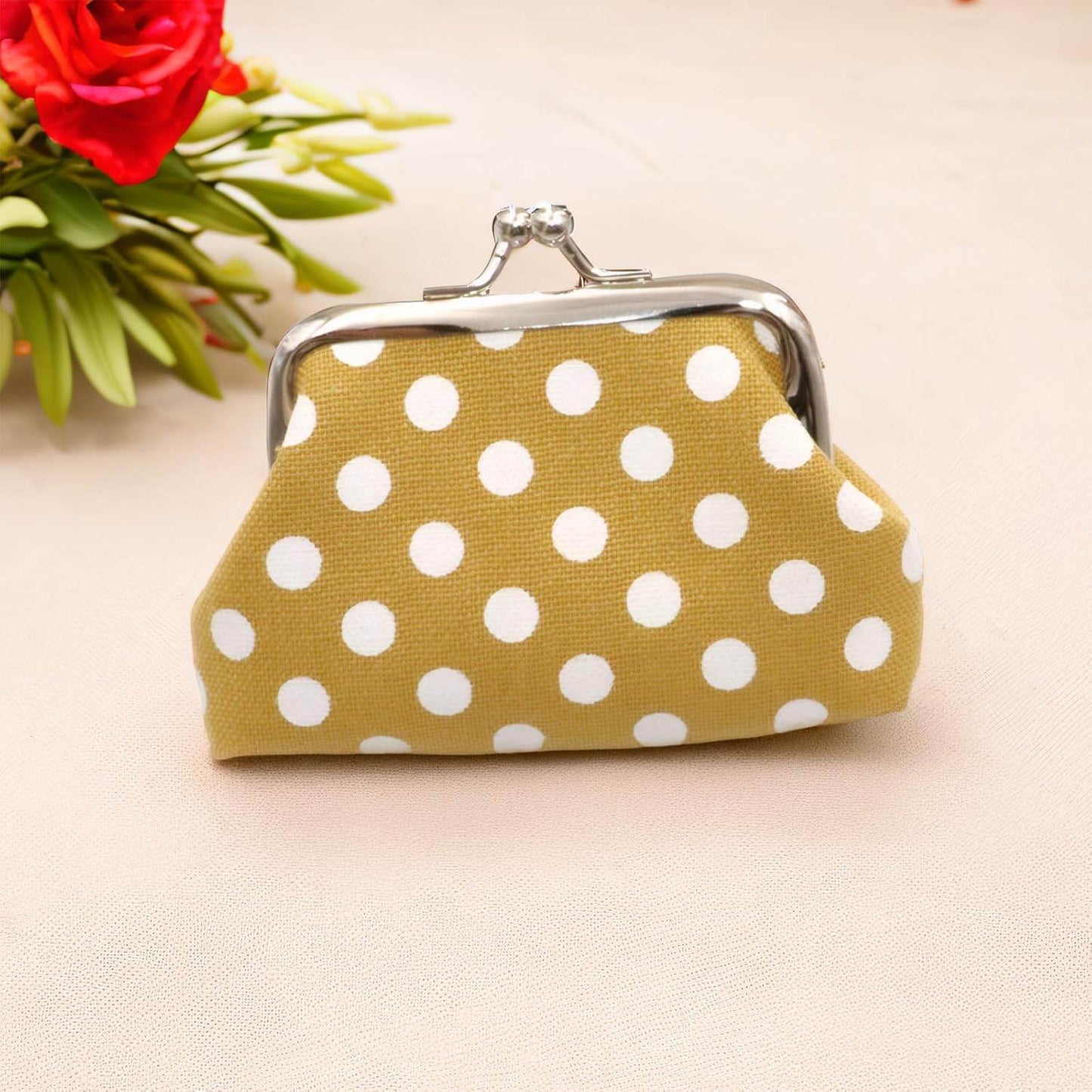 Fashionable Polka Dot Coin Purse - Canvas Coin Purse Iron buckle Small and convenient coin purse, yellow - Concordia Style Boutique