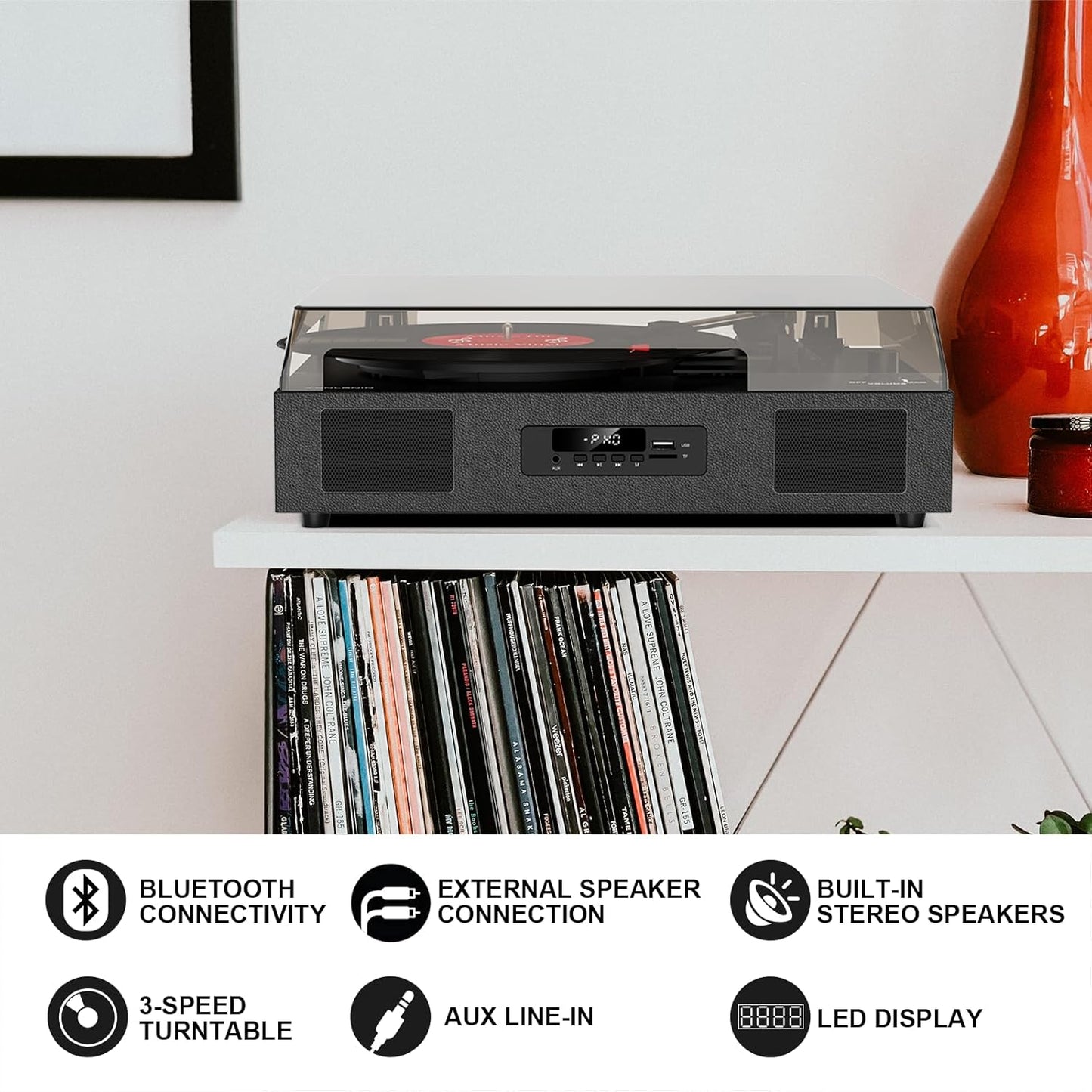Vinyl Record Player - Turntable with Built-in Stereo Speakers, Vintage 3-Speed Turntable for Vinyl Records - USB and SD Recording with Bluetooth Music Playback, RCA Out and Digital Display - Premium Turntables from Concordia Style Boutique - Just $85.70! Shop now at Concordia Style Boutique