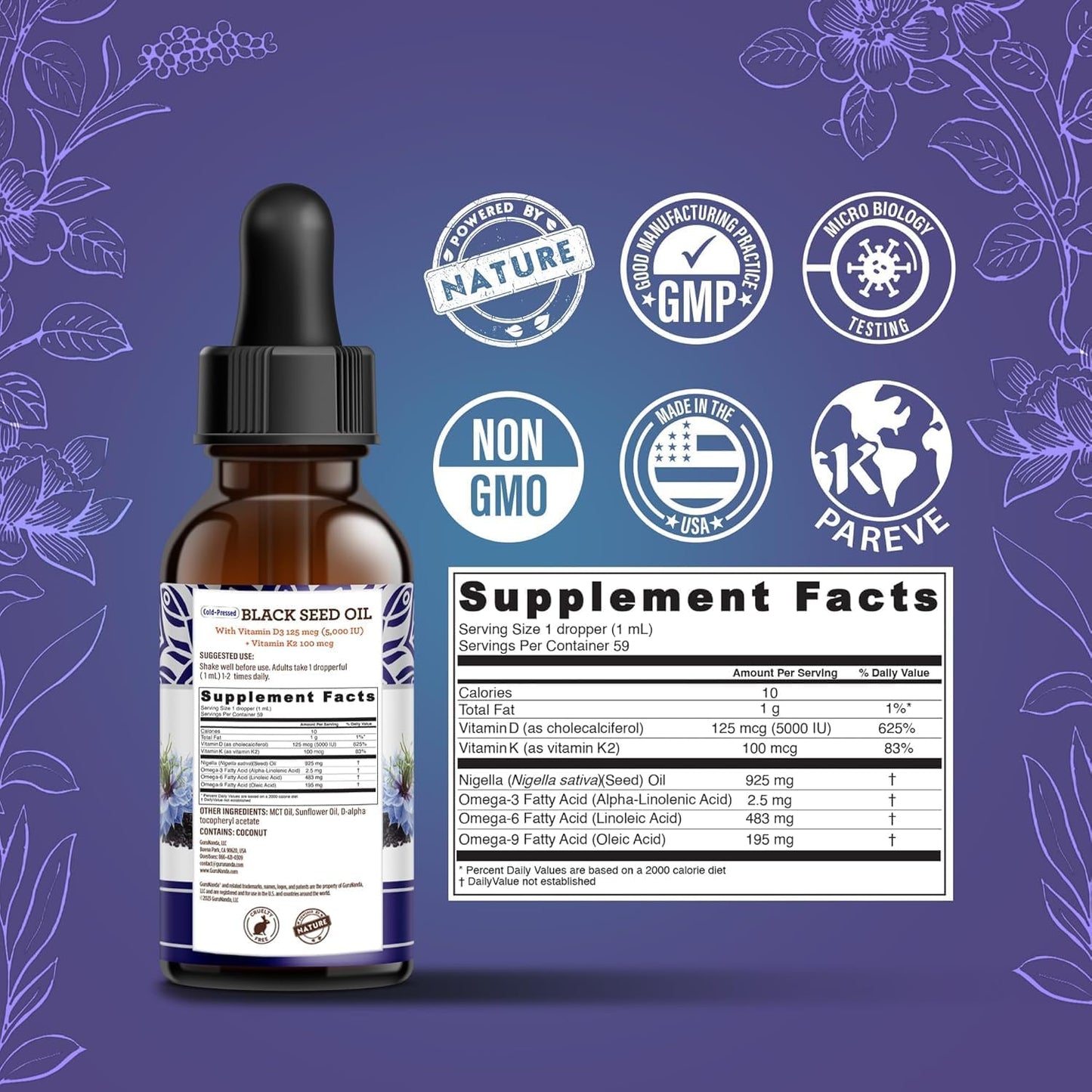 GuruNanda Black Seed Oil, Cold-Pressed Nigella Sativa - Concordia Style Boutique