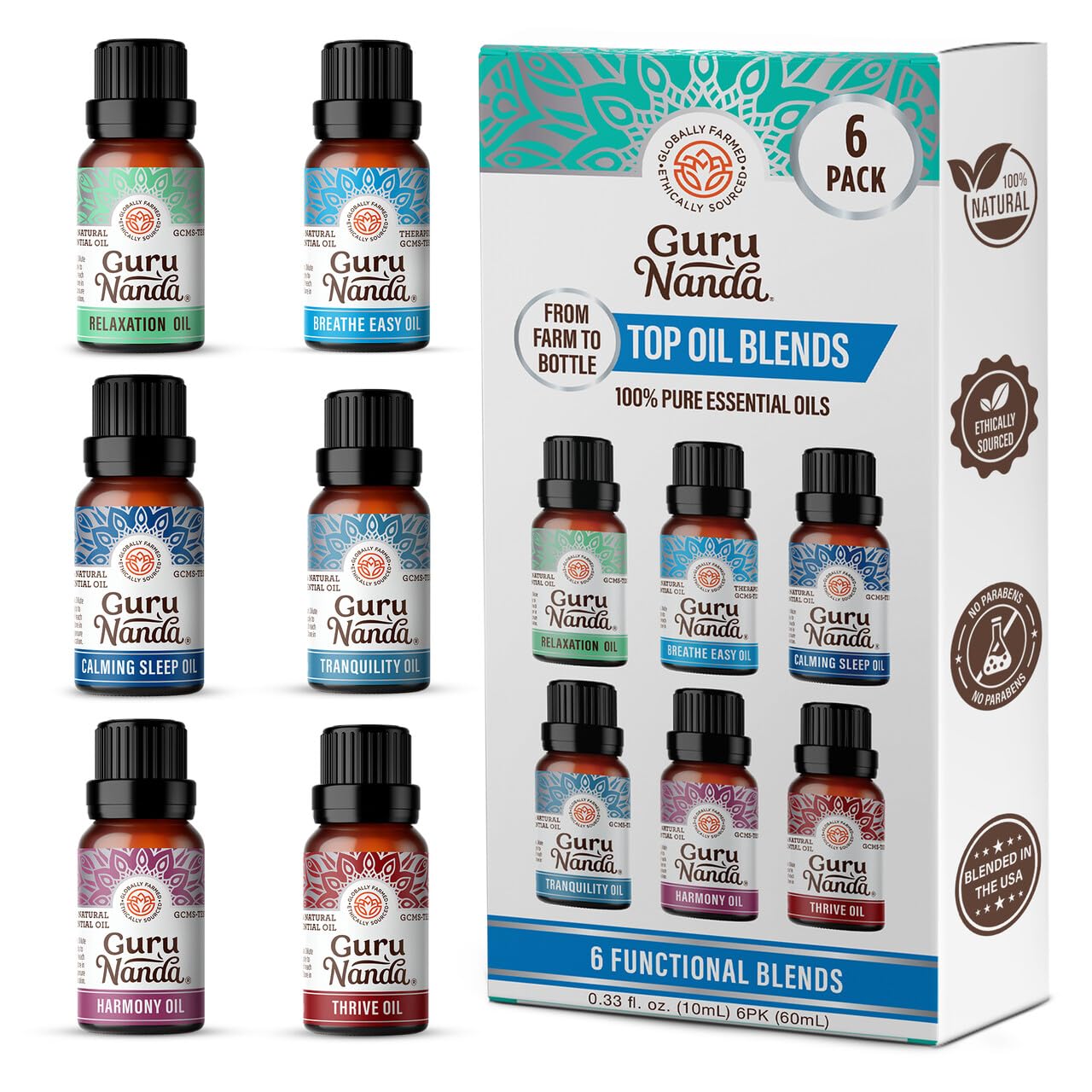 GuruNanda Essential Oil Blends (Set of 6) - Premium Essential Oil Blends from Concordia Style Boutique - Just $19.98! Shop now at Concordia Style Boutique